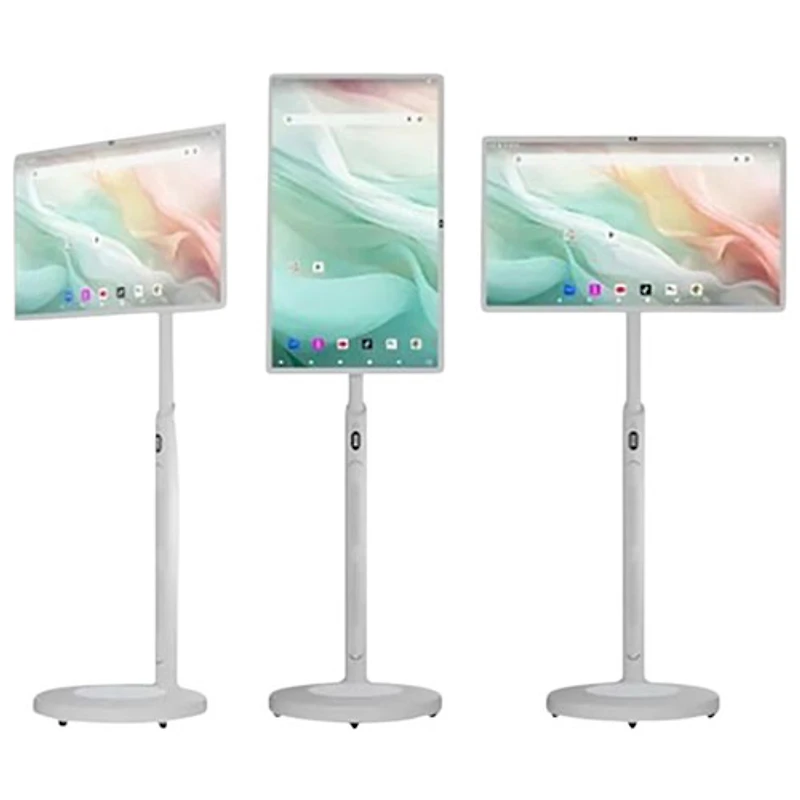 Écran intelligent portatif Android de 32 po d'InfinityPro avec support mobile, batterie intégrée et caméra - Blanc