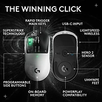 Logitech Pro X2 Superstrike 44000 DPI Wireless Optical Gaming Mouse - White