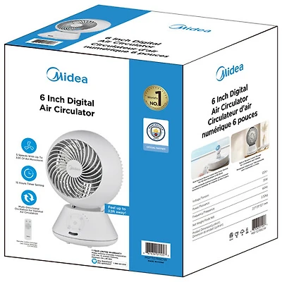 Ventilateur de table numérique à circulation d'air TurboBreeze de Midea - 6 po - Gris