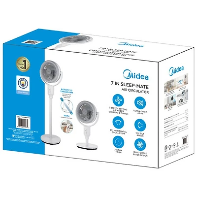 Ventilateur sur pied 2-en-1 à circulation d'air de Midea - 7 po - Blanc