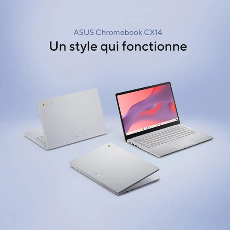 Chromebook 14 po CX14 d'ASUS - Gris pur (N50 d'Intel/RAM 4 Go/eMMC 64 Go/ChromeOS)