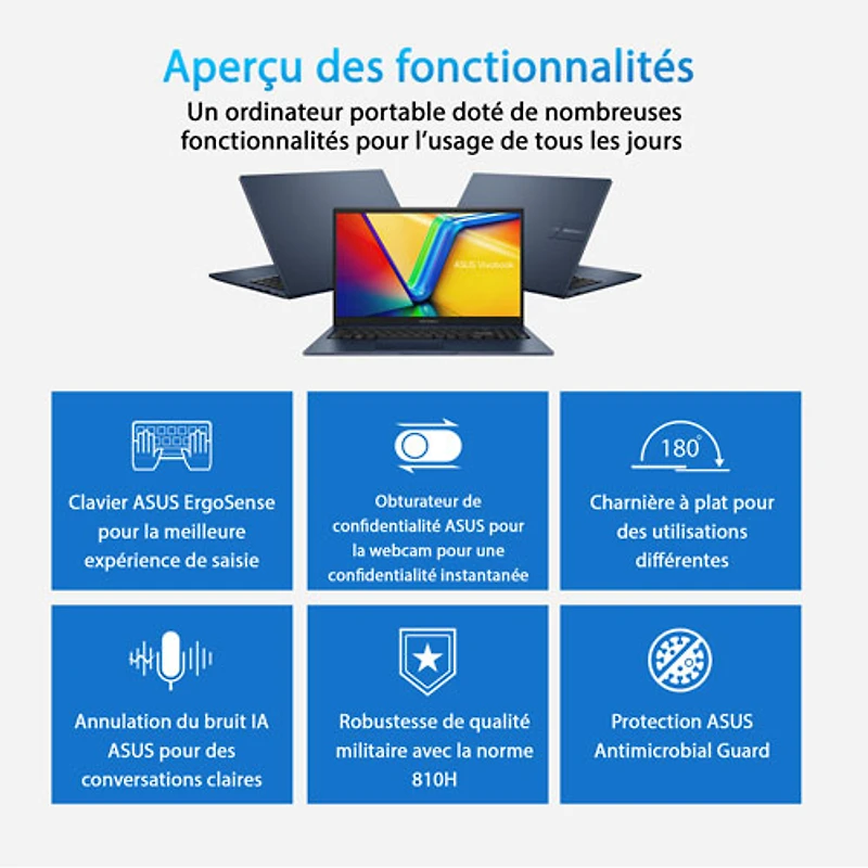 ASUS Vivobook 15 15.6" Laptop - Quiet Blue (Intel Core 3 100U/8GB RAM/512GB SSD/Windows 11 Home)