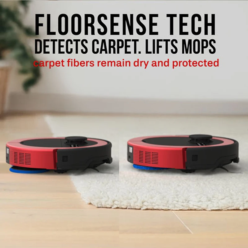 Aspirateur robot-vadrouille connecté Wi-Fi tout-en-un à vidange automatique Maxim de bObsweep - Rouge impérial