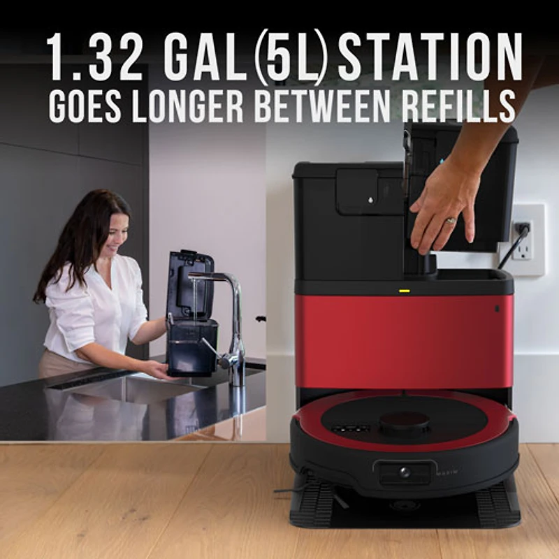 Aspirateur robot-vadrouille connecté Wi-Fi tout-en-un à vidange automatique Maxim de bObsweep - Rouge impérial