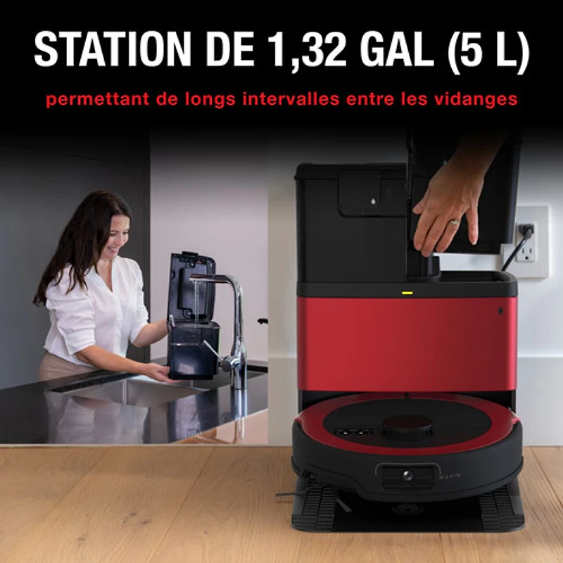 Aspirateur robot-vadrouille connecté Wi-Fi tout-en-un à vidange automatique Maxim de bObsweep - Rouge impérial