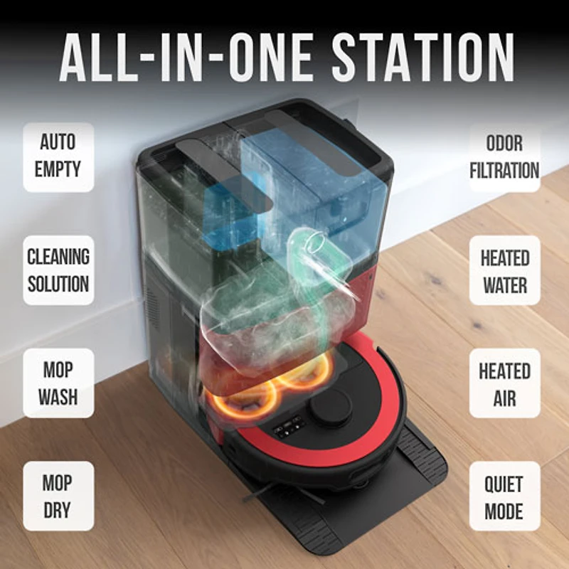 Aspirateur robot-vadrouille connecté Wi-Fi tout-en-un à vidange automatique Maxim de bObsweep - Rouge impérial