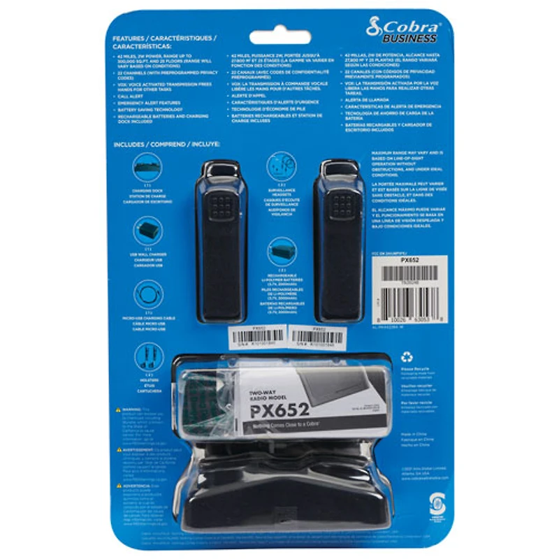 Radios SRF bidirectionnelles avec oreillettes de Cobra (CBRPX652) - Ensemble de 2