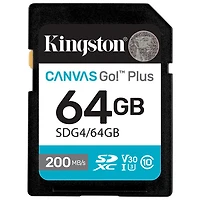 Carte mémoire SD Kingston Canvas Go! Plus 200 Mo/s 64 Go de Kingston