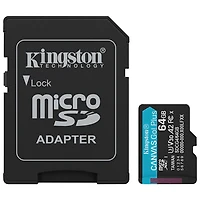 Carte mémoire microSD Canvas Go! Plus 200 Mo/s 64 Go de Kingston