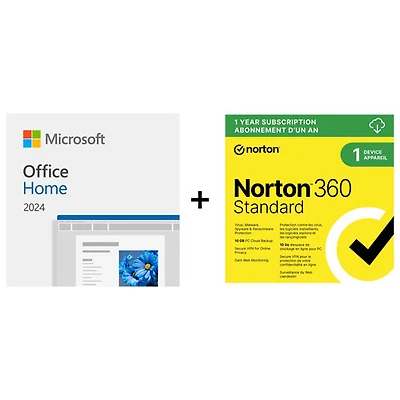 Microsoft Office Home 2024 + Norton 360 Standard (PC/Mac) - 1 User - 1 Device - Bilingual - Digital Download