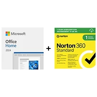 Microsoft Office Home 2024 + Norton 360 Standard (PC/Mac) - 1 User - 1 Device - Bilingual - Digital Download