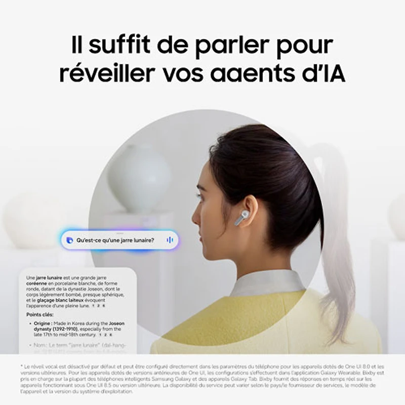 Écouteurs boutons 100 % sans fil à suppression du bruit Galaxy Buds4 Pro de Samsung - Blanc