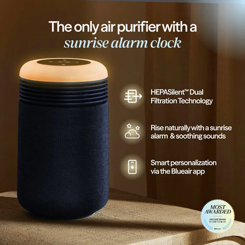 Purificateur d'air avec filtre HEPA et horloge avec lever de soleil Mini Restful de Blueair - Bleu minuit