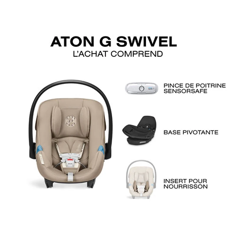 Siège d'auto pour bébé orienté vers l'arrière Aton G Swivel de Cybex - Beige amande