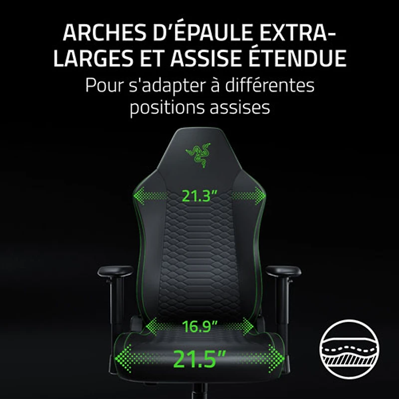 Fauteuil de jeu ergonomique en cuir EPU Iskur V2 X NewGen de Razer - Noir/Vert