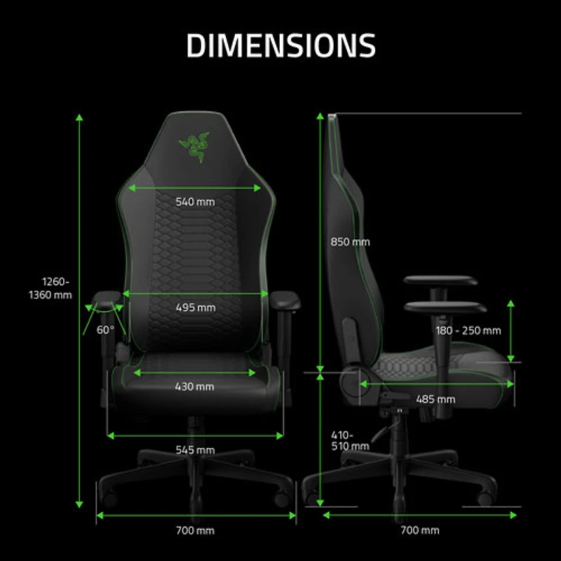 Fauteuil de jeu ergonomique en cuir EPU Iskur V2 X NewGen de Razer - Noir/Vert