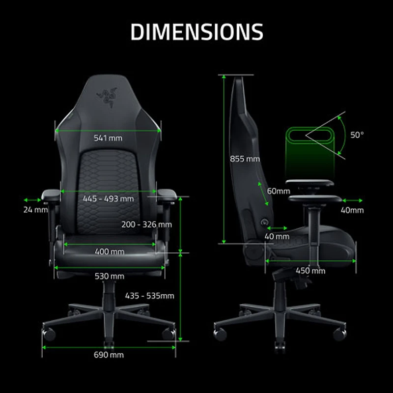 Fauteuil de jeu ergonomique en cuir EPU Iskur V2 NewGen de Razer - Noir