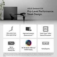 Portable à écran tactile 14 po Zenbook S14 d'ASUS - Gris Zumaia (Core Ultra 9 386H d'AMD/RAM 32 Go/SSD 1 To/Windows 11 Famille)