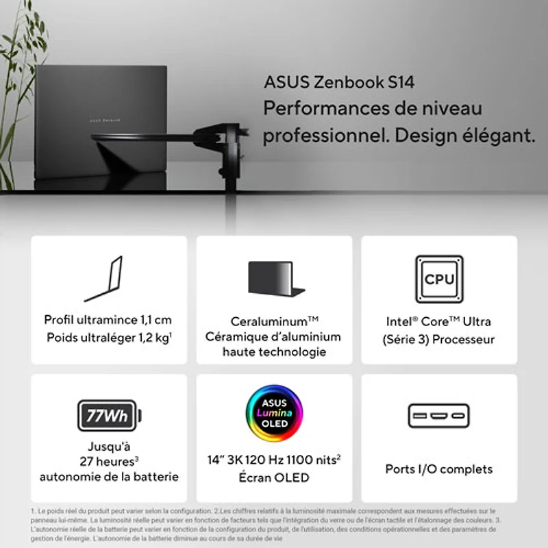 ASUS Zenbook S14 14" Touchscreen Laptop - Antrim Grey (Intel Core Ultra 9 386H/32GB RAM/1TB SSD/Windows 11 Home)