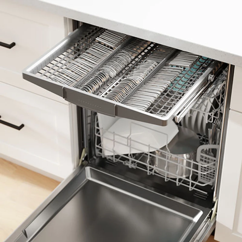 Lave-vaisselle à commandes sur le dessus, Zone Wash, PureDry et 3e panier de 24 po 46 dB série 300 de Bosch - Energy Star (SHP53EM2N) - Blanc