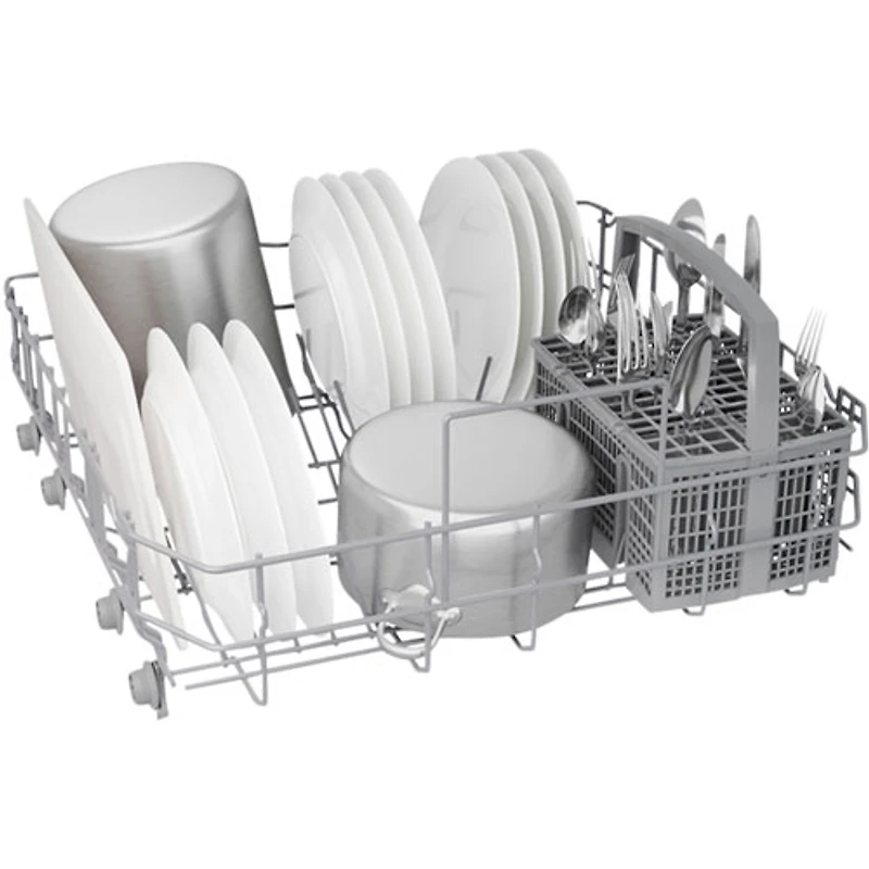 Lave-vaisselle à commandes avant, PureDry Precision, bas gicleur et 2 paniers de 24 po 52 dB série 100 de Bosch (SHE2ADF2) - Blanc
