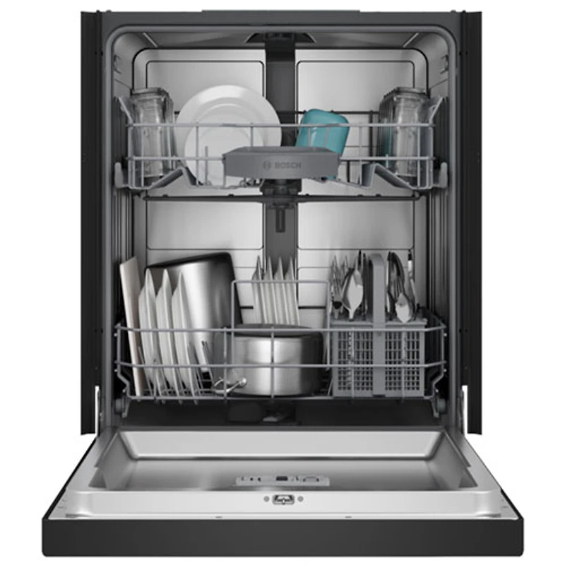 Lave-vaisselle à commandes avant, PureDry Precision, bas gicleur et 2 paniers de 24 po 52 dB série 100 de Bosch (SHE2ADF6N) - Noir