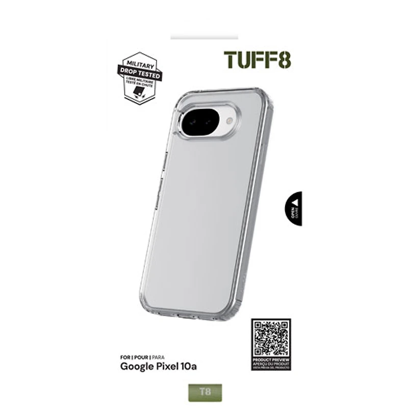 Étui rigide ajusté de Tuff8 pour Pixel 10A - Transparent