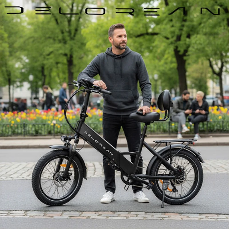 Delorean DM800 Step-Through Electric City Bike (750W Motor / 45km Range / 32km/h Top Speed) - Black