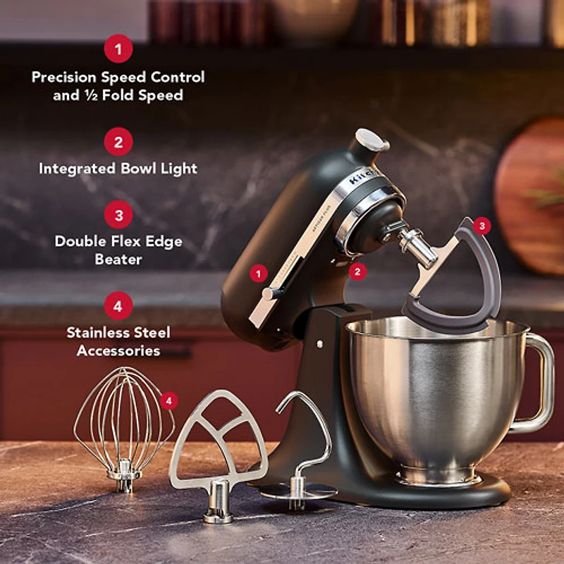 Batteur sur socle à tête inclinable Artisan Plus de KitchenAid - 5 pte - 350 W - Noir mat