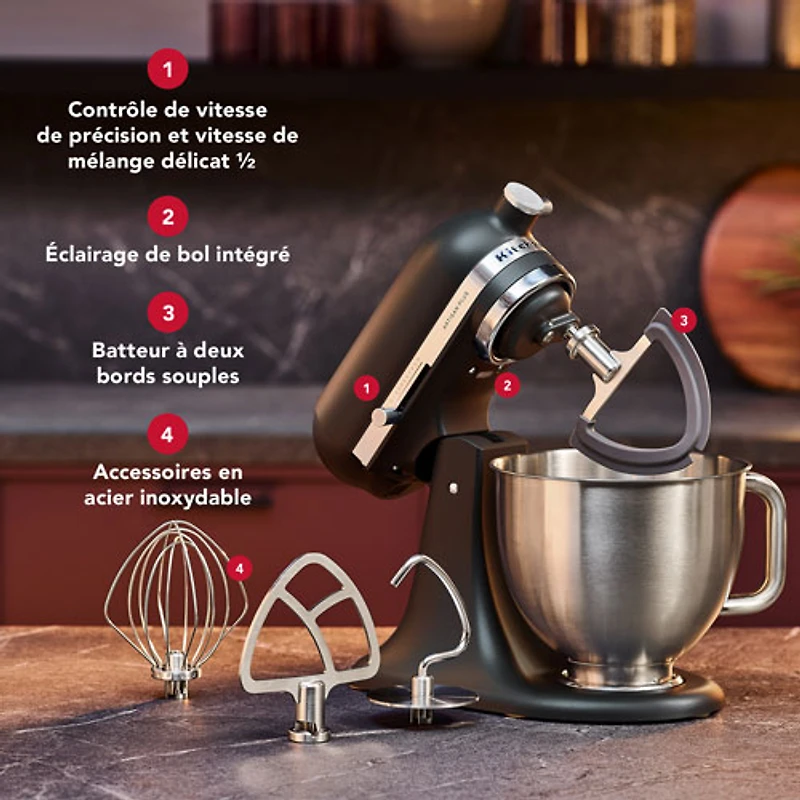 Batteur sur socle à tête inclinable Artisan Plus de KitchenAid - 5 pte - 350 W - Noir mat