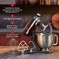 Batteur sur socle à tête inclinable Artisan Plus de KitchenAid - 5 pte - 350 W - Noir mat