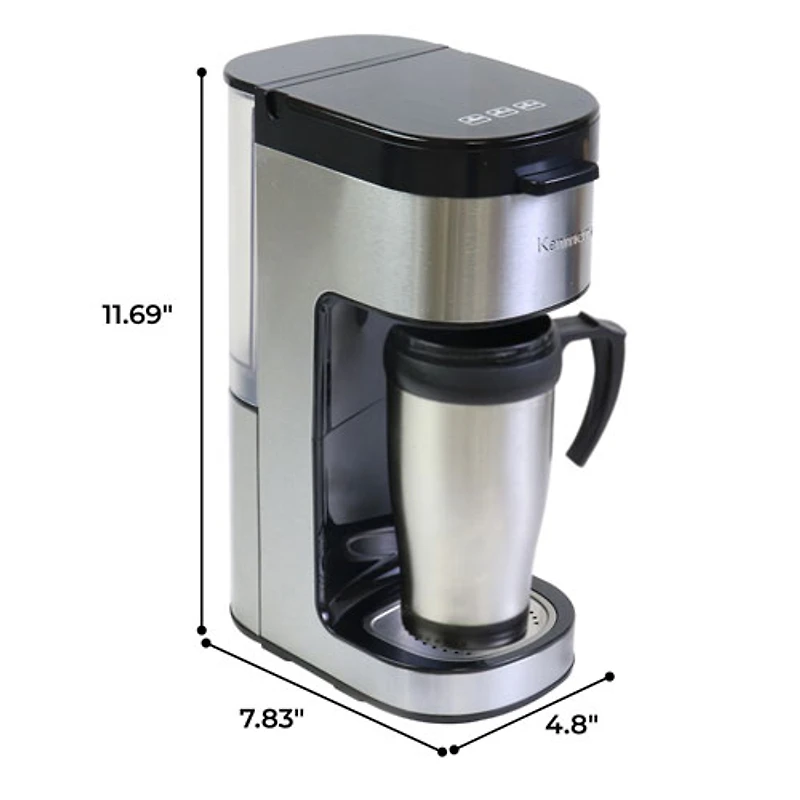 Kenmore Single-Serve Coffee Maker & Stainless Steel Travel Mug- Black