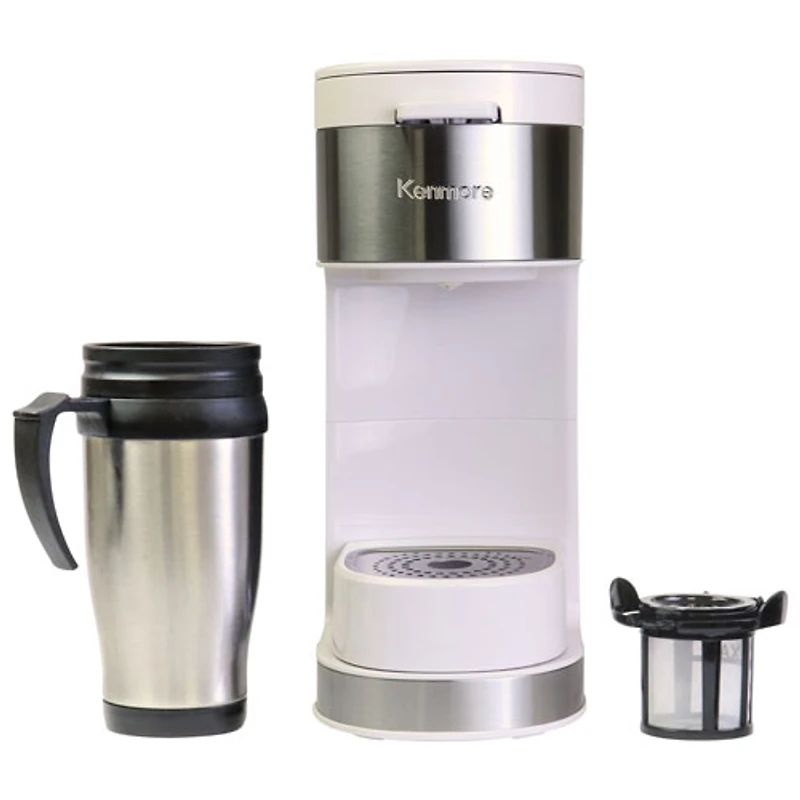 Kenmore Single-Serve Coffee Maker & Stainless Steel Travel Mug- White