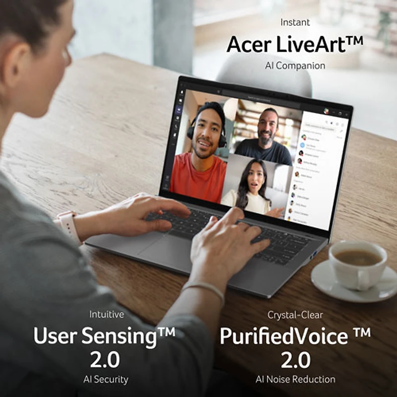 Portable à écran tactile 14 po Swift 14 AI d'Acer - Argent pur (Ryzen AI 9 365 d'AMD/RAM 32 Go/SSD 1 To/Windows 11)