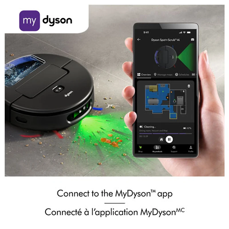 Aspirateur robot autonettoyant à vidage automatique Spot+Scrub de Dyson - Noir mat/Bleu