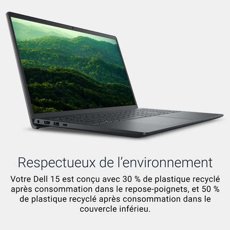 Portable de 15,6 po de Dell - Noir carbone (Core 3 100U d'Intel/RAM 8 Go/SSD 512 Go/Windows 11 Famille)