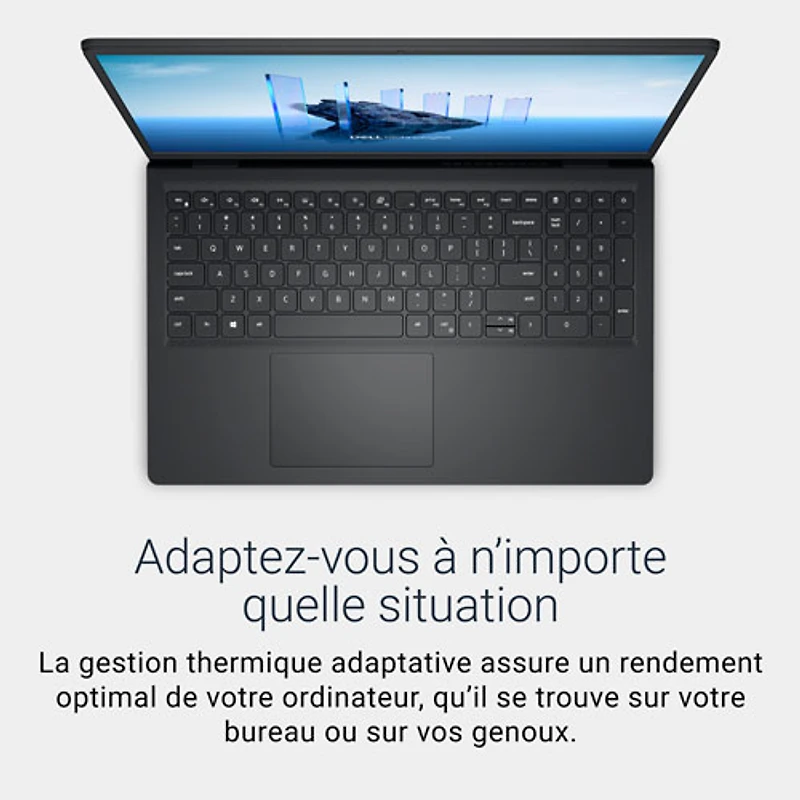 Portable de 15,6 po de Dell - Noir carbone (Core 3 100U d'Intel/RAM 8 Go/SSD 512 Go/Windows 11 Famille)