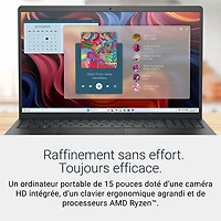 Portable de 15,6 po de Dell - Noir carbone (Ryzen 5 7520U d'AMD/RAM 8 Go/SSD 512 Go/Windows 11 Famille)
