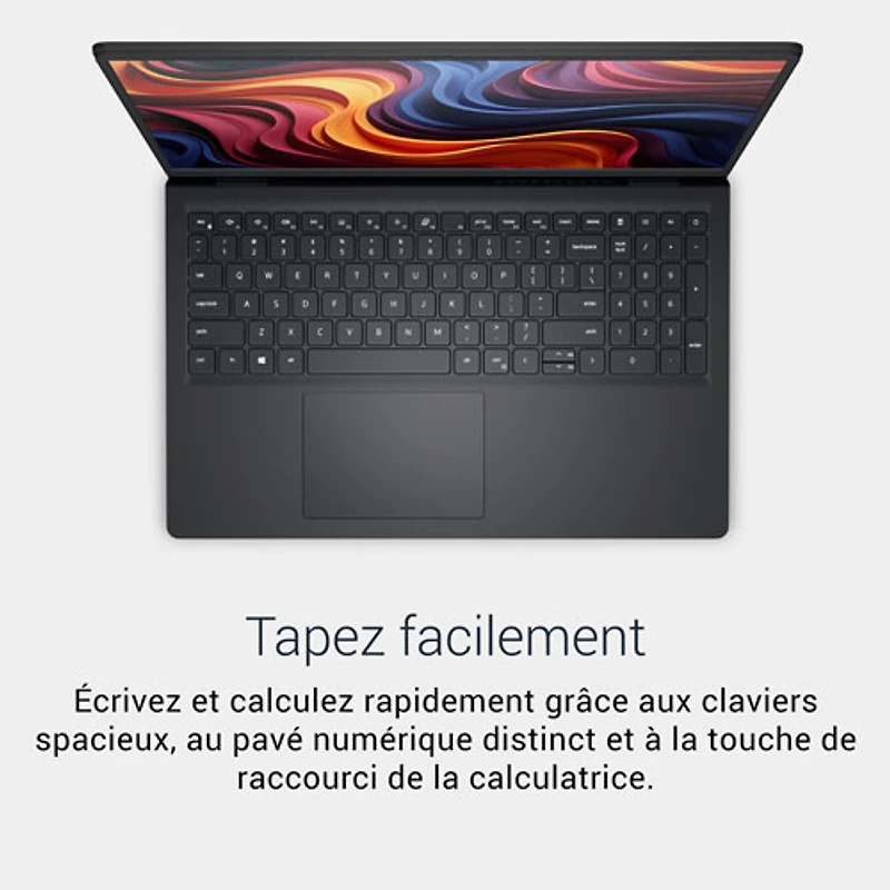 Portable de 15,6 po de Dell - Noir carbone (Ryzen 5 7520U d'AMD/RAM 8 Go/SSD 512 Go/Windows 11 Famille)