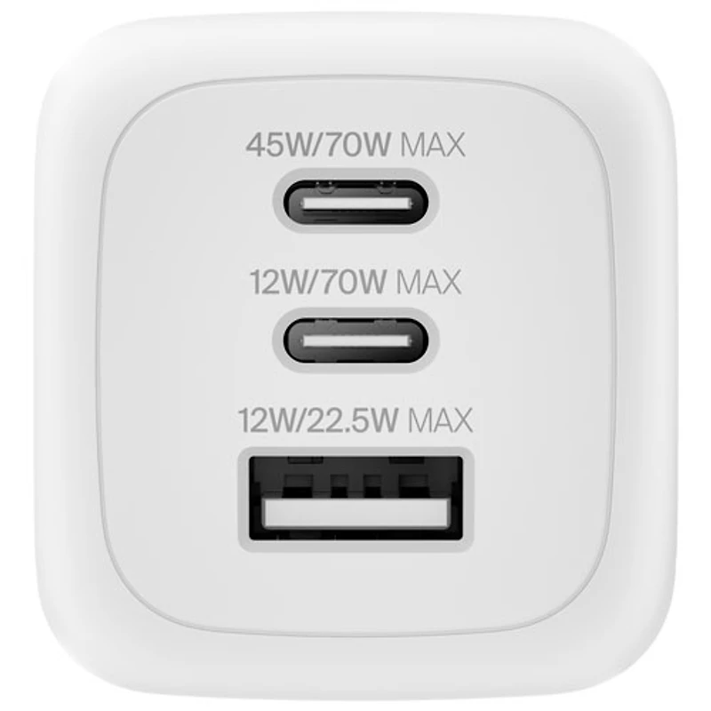 Chargeur mural à 3 ports USB-C/USB-A de 70 W Boostcharge Pro de Belkin - Blanc