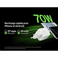 Chargeur mural à 3 ports USB-C/USB-A de 70 W Boostcharge Pro de Belkin - Blanc
