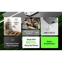 Chargeur mural à 3 ports USB-C/USB-A de 70 W Boostcharge Pro de Belkin - Blanc