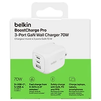 Chargeur mural à 3 ports USB-C/USB-A de 70 W Boostcharge Pro de Belkin - Blanc