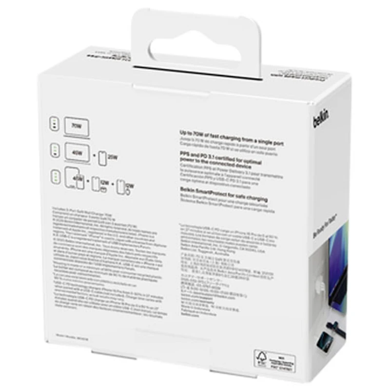 Chargeur mural à 3 ports USB-C/USB-A de 70 W Boostcharge Pro de Belkin - Blanc