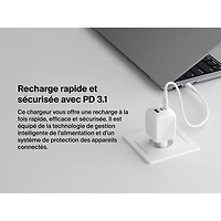 Chargeur mural à 3 ports USB-C/USB-A de 70 W Boostcharge Pro de Belkin - Blanc