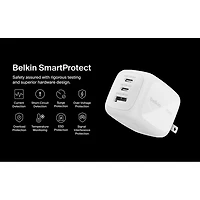 Chargeur mural à 3 ports USB-C/USB-A de 70 W Boostcharge Pro de Belkin - Blanc