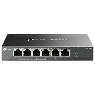 TP-Link Omada 6-Port 10/100Mbps Unmanaged Desktop Switch with 4-Port PoE+ (DS106P)
