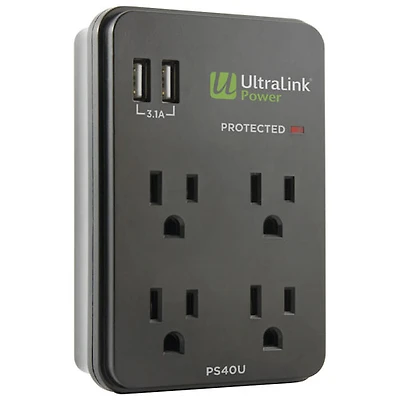 Parasurtenseur à 4 prises avec deux ports USB d'UltraLink (PS40U)