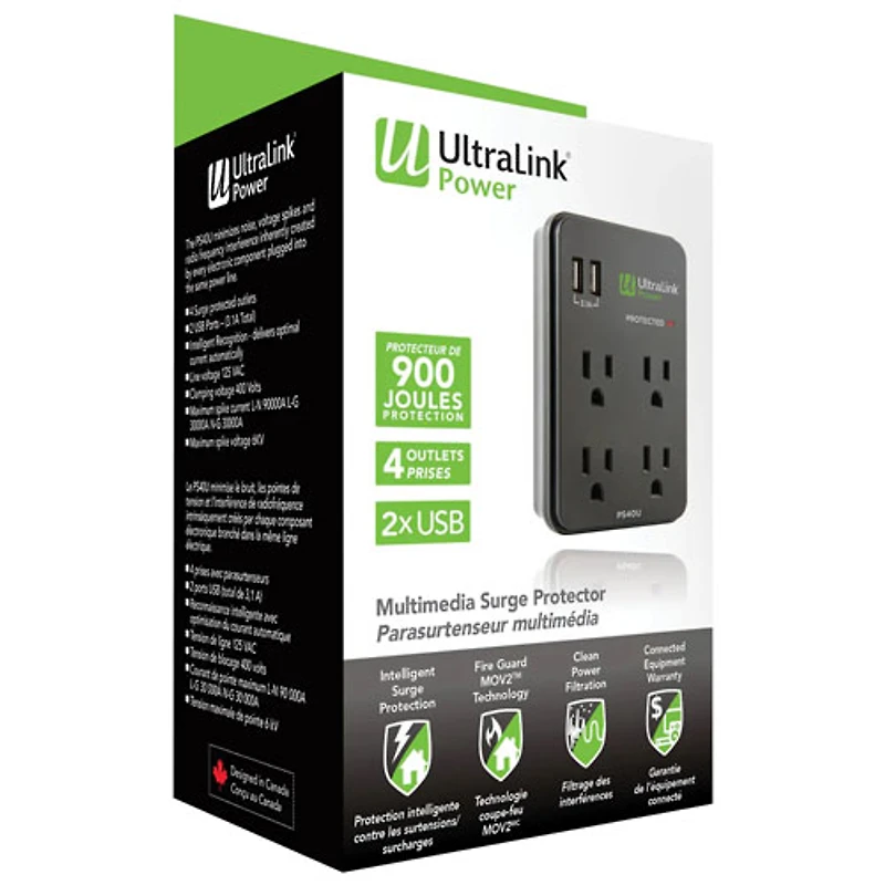 UltraLink 4-Outlet Surge Protector with Dual USB Ports (PS40U)