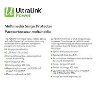 Parasurtenseur à 4 prises avec deux ports USB d'UltraLink (PS40U)